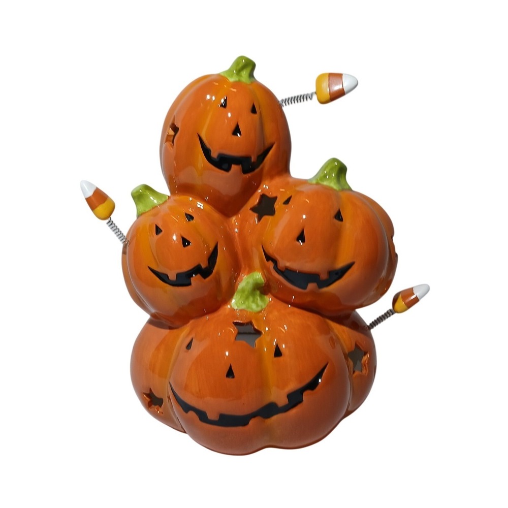Halloween Lovers Stacked Pumpkins Tea Light Or Candle Holder/‎ New/ 9.5" #136B5
